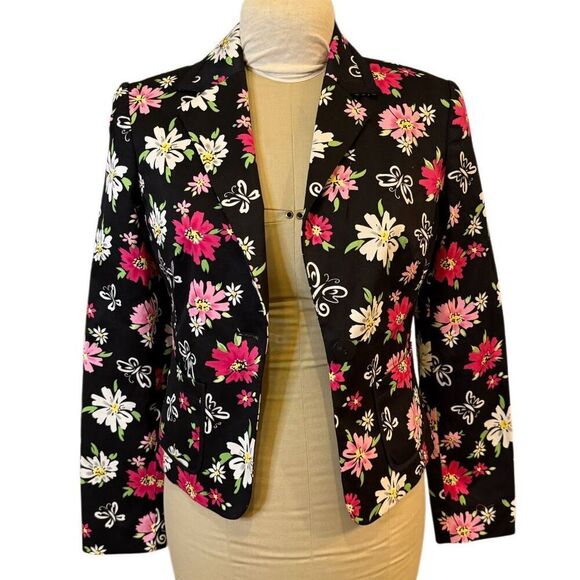 Casual Corner Blazer Floral Print Sz. 4 Lined Single Button Vibrant Vtg - Picture 2 of 10